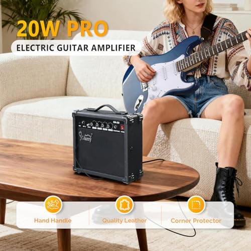 GLARRY Electric Guitar Amp, Portable Guitar Tube Amp with Headphone MP3 Input, 20W Practice Guitar Combo Amplifier Speaker Accessories with Bass, Volume, Treble, and Middle Controls