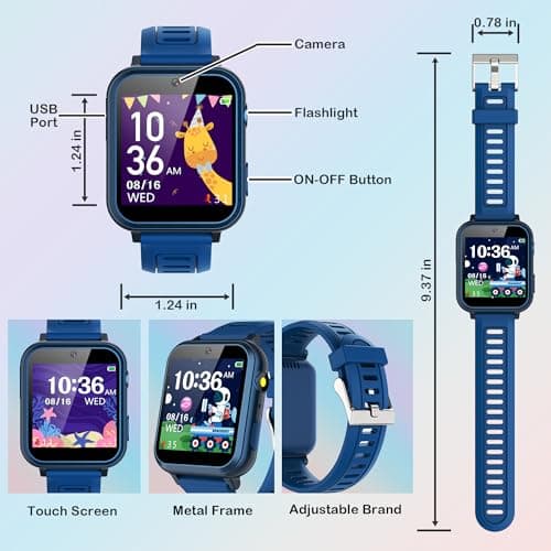 Smart Watch for Kids Age 3-12, Kids Smart Watch Boys with 24 Games HD Touch Screen Pedometer Camera Music Player Alarm Clock Flashlight 12/24 hr Toys for 6 7 8 9 10 Year Old Boy Birthday Gift