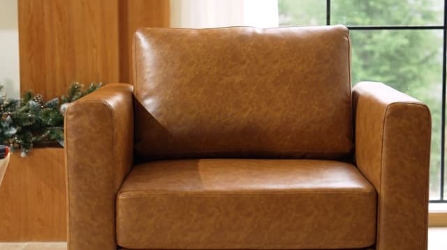 ABCASA Faux Leather Accent Chair with Ottoman,Upholstered Armchair with Storage,Extra-Deep-Seated Modular Single Sofa,Reading Chair with Footrest for Living Room Lounge Chair Brown