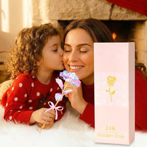Beferr Gifts for Women Mom Galaxy Rose Glass Crystal Flowers with Heart-Shaped Base Eternal Roses Forever Flowers Mother's Birthday Gifts for Grandma Daughters Wife Sister Kids