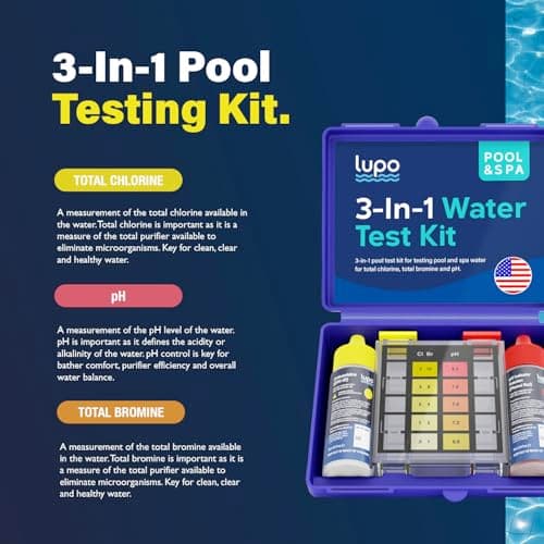 Lupo 3-in-1 Pool Test Kit | Pool Testing Kit for Residential Swimming Pools & Spas for Testing Total Chlorine, Total Bromine & pH | Pool Chemical Test for Quick & Accurate at-Home Pool Water Testing