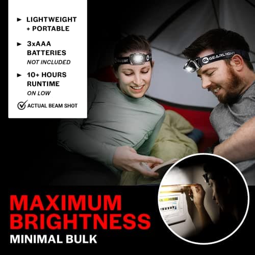 LED Headlamp 2-pack Battery Powered (AAA) (Batteries Not Included) | Head Lamp for Running Hunting Camping Fishing Hiking with Red Light and Adjustable Headband - Bright Forehead Headlamp 7 Modes