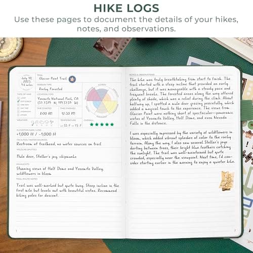 Travel & camping diary, nature adventure record book, 5.8 x 8.3 in eco leather notebook, gift for hikers & campers Clever Fox Hiking Journal for Women & Men, Trail Log Book, Forest Green B0DWSW8XN7