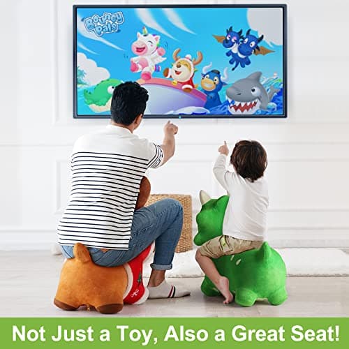 Outside Inflatable Riding Plush Triceratops Bouncing Horse Hopping Toy, Cool Birthday Gifts Age 2 3 4 5 6 Year Old Boy Girl Bouncy Pals Toddler Dinosaur Hopper Toy, Kids Outdoor Ride on Bounce Animal B09B1QZLXW