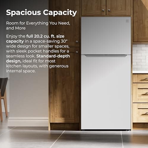 Kenmore 30" Top Mount Refrigerator with Freezer - Adjustable Shelving, Humidity-Controlled Crispers, LED Lighting, ENERGY STAR Certified, Garage Ready, 20.2 cu. ft. Capacity - White