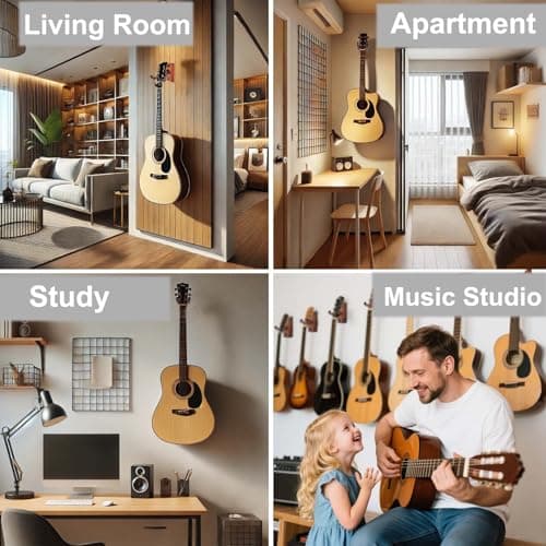 SNIGJAT Guitar Wall Mount 2 Pack, Wood Guitar Hanger Wall Hook with Screws, Guitar Stand Wall Mount Holder for Acoustic Guitar, Banjo, Bass,Guitar Accessories Gifts for Guitar Players