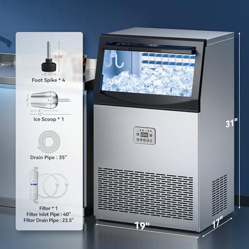 Tehanld Commercial Ice Maker Machine, 110LBS/24H with 33LBS Large Storage Capacity, 50 Ice Cubes/15 Mins, Ice Machine with Self-Cleaning & Water Filter, Under Counter & Freestanding for Home, Bar