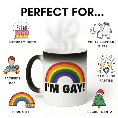 Turtle Straws I'm Gay Rainbow Heat Change Coffee Mug – Funny Gag Gifts for Men, Prank Gift for Him, Brother, Coworker, Best Friend – Novelty Birthday Gift, Secret Santa, White Elephant B0CF2S19WW