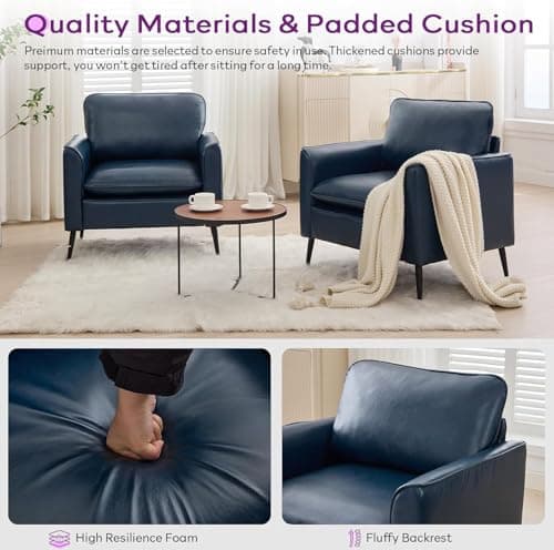TYBOATLE Accent Chairs Set of 2, Faux Leather Chairs, Mid Century Modern Comfy Living Room Chairs, Cozy Office Reading Chair, Reception Armchairs for Living Room, Waiting Room, Bedroom (Blue)