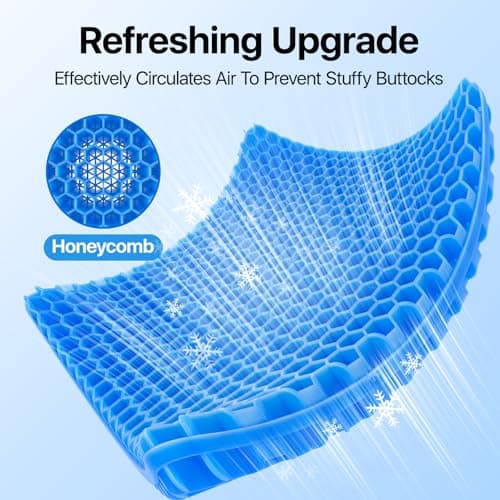 Gel Seat Cushion, Cooling seat Cushion (Super Large & Thick), Breathable Honeycomb Design Absorbs Pressure Points Seat Cushion, Gel Cushion for Office Chair, Home Car seat Cushion for Wheelchair