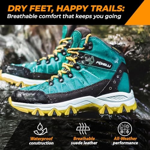 Foxelli Women’s Hiking Boots – Waterproof Lightweight Suede Leather Hiking Boots for Women with All-Day Comfort, Grip & Support for Trails, Travel & Outdoors