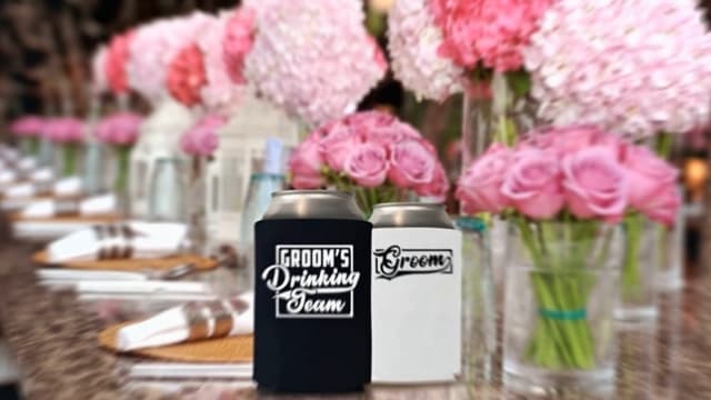 Veracco Groom's Drinking Team Can Coolie Holder Bachelor Party Wedding Favors Gift For Groomsmen Proposal (12, Wht Groom, Blk DT)