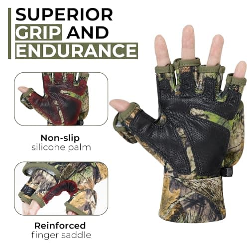 HANDLANDY Cold Winter Weather Fishing Gloves for Men and Women,Fingerless Gloves Convertible Flip Top Mittens