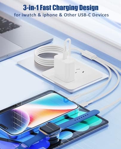for Apple Watch Charger Fast Charging,3 in 1 Multi Chargers Cable with 20W USB C Charger, iWatch Charger Cord 6FT for iWatch Series Ultra 3/2/SE 3/11/10/9/8/7/6/5/4/iPhone17 15 16 Pro Max/14/13/12/11