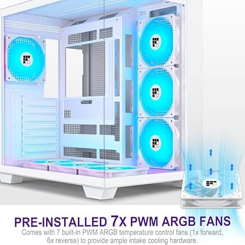 FOIFKIN F600 PC Case - Pre-Installed 7 PWM ARGB Fan, ATX Mid-Tower Gaming PC Case, 270° Panoramic Glass with Type-C, FOIFKIN (White, F600)