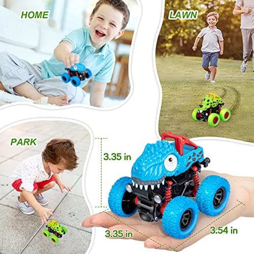 LODBY Dinosaur Toys for 2 3 4 5 Year Old Boys - Monster Truck Toys for Toddlers Boys Ages 2-4-6 - Push and Go Cars Dinosaur Toys for Kids 3-5 Year Old Boy Christmas Birthday Gifts