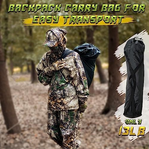 Lenotos Hunting Blind, 2 Person Pop Up Blinds 360 Degree See Through, Portable Durable Hunting Ground Blinds for Deer & Turkey Hunting