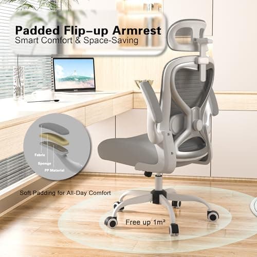 Ergonomic Office Chair for Back & Neck Pain Relief, Virgin Foam Seat, 2D Adjustable Lumbar & 3D Headrest, Tilt & Rock for Relaxation, Ideal for Long Sitting Comfort, Gray/Silver