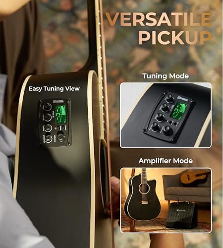 Vangoa 12 String Guitar Acoustic Electric, Upgraded Guitar 12 Strings Bundle for Beginner Intermediate Adults Teens, Guitarra de 12 Cuerdas, Spruce Top Bone Nut, Black, Matte