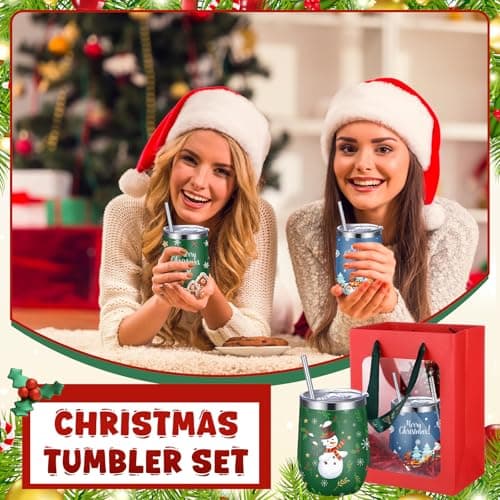 12oz Stainless Steel Coffee Mug, Christmas Cup with Lid and Straw, Pen Card Gift Bag Set, for Colleague Coworker Party Supply Patelai 30 Pcs 2026 Christmas Tumbler Gift Set for Employees B0FN44WP6G