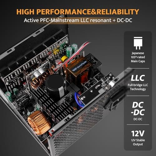 darkFlash PMT850 Fully Modular Power Supply ATX 3.1& PCIe 5.1 Ready, 2 x 12VHPWR Cable Included, 100% Japanese 105°C Capacitors, 80 Plus Gold Gaming PSU, Compact 150mm Size, 5 Year Warranty(Black)