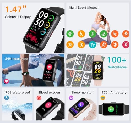USMECBL Fitness Trackers,Blood Oxygen Heart Rate Sleep Monitor,Smart Band 24/7 Health Monitoring,Calorie Pedometer Steps Counter Activity watchs/Notifications for iOS/Android