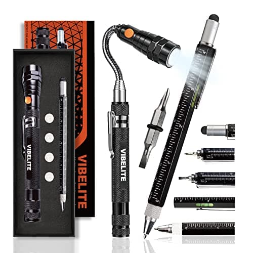 Magnetic Pickup Tool and 6 in 1 Multitool Pen with Touch Screen Stylus, Rulers, Bubble Level, Flathead, Phillips Screwdriver, Ballpoint Pen, Christmas Gifts Stocking Stuffers for Men, Teen Boys, 2Pack