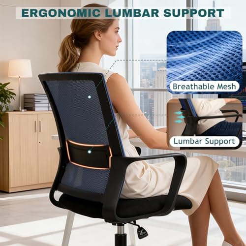 PayLessHere Gaming Chair Ergonomic Computer Chair Office Chair Video Game Chairs with Lumbar Support Desk Chair Armrest Mid Black Cushion Swivel Rolling Chair with Wheels for Home Office (Blue)