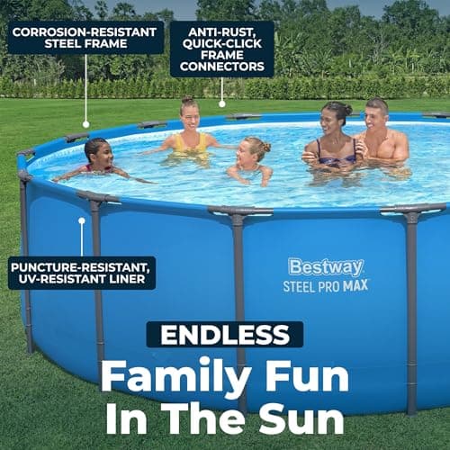 Bestway Steel Pro MAX 15’ x 48" Above Ground Pool, Round Metal Frame Outdoor Swimming Pool for Backyard, Blue, Pool ONLY