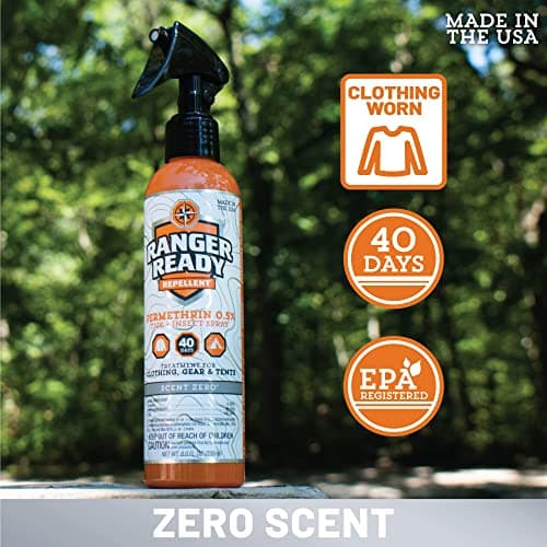 Ranger Ready Repellents 0.5% Permethrin Spray for Clothes and Outdoor Gear - Permethrin Insect & Tick Repellent - Scent Zero, 8 Fl Oz.