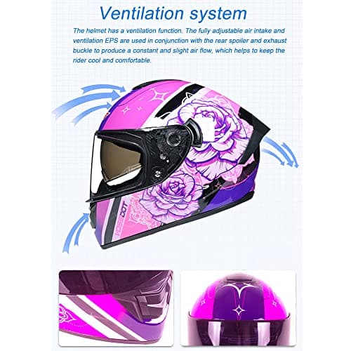 Full Face Motorcycle Helmet DOT Approved Motorbike Moped Street Bike Racing Crash Helmet, Men and Women