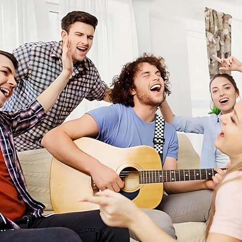 Qivorimith Guitar Strap,Acoustic Electric Guitar With Leather Pick Box and 3 PCS Picks Guitar Accessories,Available for All Guitars(Black White Grid)