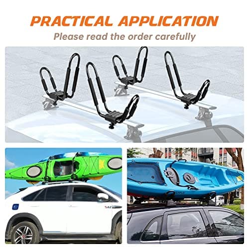 Kayak Roof Rack, 2 Pair J-Bar Roof Rack with 4 Ropes. Heavy Duty Kayak Roof Carrier for Your Canoe SUV and Trucks