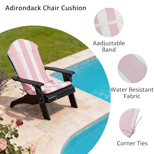 COZYVIDA 50"x20" Adirondack Chair Cushions Set of 2,Outdoor Rocking Chair Cushions high Back,Water-Resistant,UV-Resistant 1000+ Hrs, with Adjustable Straps,Pink White Stripe