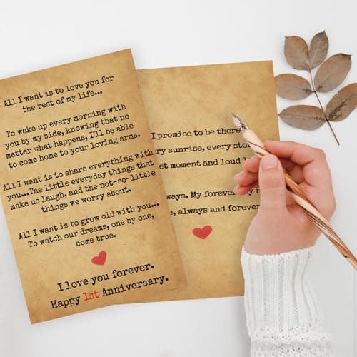 Romantic 1 Year Anniversary Card and Gift Ideas for Boyfriend, Girlfriend, Husband, Wife, Men & Women – 1st Year “Love Letter” Vintage Style – Heartfelt Present for First Anniversary