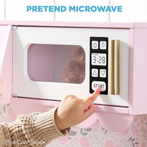 Best Choice Products Toddler Kitchen Playset, Wooden Cottage Kids Play Kitchen with 5 Accessories, Toy Storage, Scalloped Edge, and Pretend Play Microwave, Oven, Clicking Knobs - Cream
