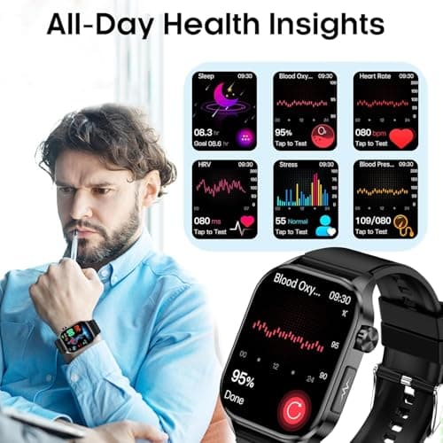 Advanced Health Smartwatch for Women Men with Real-Time Monitoring of Heart Rate, Blood Oxygen, Body Temperature, Blood Pressure, Sleep Auality and Stress Levels.Always-On Display, for Android & iOS