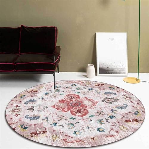 Office Chair Mat for Hardwood Floor, Vintage Computer Gaming Rolling Low Pile Carpet Floor Chair Mat, Anti-Slip Backing Round Desk Rug Floor Mat for Home