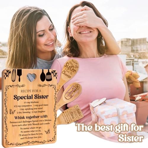 Gifts for Sister - "Recipe for a Special Sister" Sister Birthday Gifts Cutting Board Set, Bamboo-Made Engraved Utensil Set Sister Gifts, Birthday Gifts for Sister from Sister
