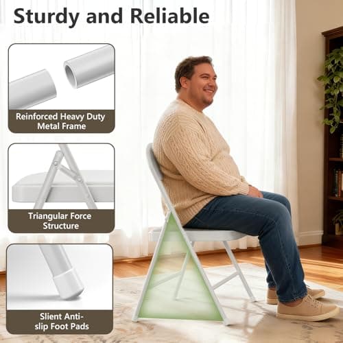 Folding Dining Chairs Set of 2 - Modern PU Leather Folding Chairs with Cushion Seat & Back Metal Legs Kitchen Chairs Folding Chair Set for Kitchen/Living Room/Bedroom/Parties (White)