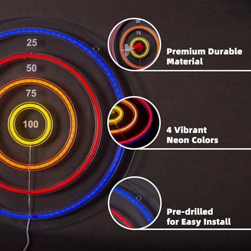 BITILLUM Dartboard Neon Sign for Wall Decor - Stylish LED Light & Playable Dartboard Combo with 10 Suction Cup Darts for Game Rooms, Bars, Man Caves, Home Theaters