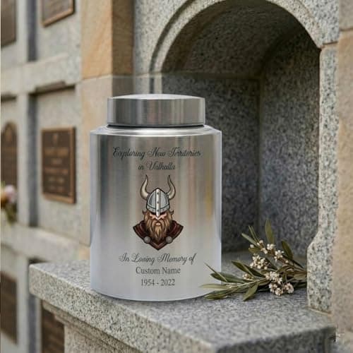Personalized Valhalla Viking Nordic Runes Urn for Human Ashes, Exploring New Territories Norse Gift for Father Husband Brother, Memorial Keepsake Urn, Memorial Gift, in Loving Memory B0H1VSWJZL