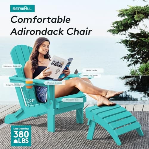 SERWALL Adirondack Chair with Cup Holders - Composite Adirondack Chairs Set of 2 HDPE Outdoor Chairs All Weather Use- Aruba
