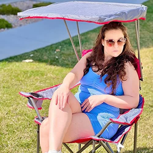 ALPHA CAMP Heavy Duty Canopy Camping Chair, 350 lbs Capacity Oversized Folding Chair with Adjustable Sunshade, Portable Sunshade Chair with Cup Holder for Beach, Fishing, Outdoor, Red
