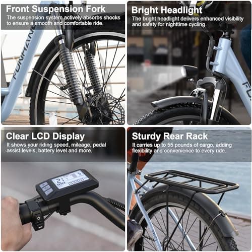 Electric Bike for Adults, 26" City Cruiser Ebike with 1000W Peak Motor, 21.7MPH 50 Miles Commuter Adult Electric Bicycles with 48V Battery, Adjustable Stem, 7-Speed, UL 2849 Certified