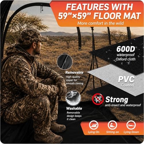 FUNHORUN Hunting Blind 360 Degree See Through with Floor Mat, 2/3 Person Ground Blind, Quick Set Pop Up Tent, Spring Steel Camouflage Tent for Deer and Turkey