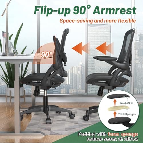 Ergonomic Comfy Mesh Home Office Computer Desk Chair with Height Adjustable Lumbar Support with Flip up Arms for Adult