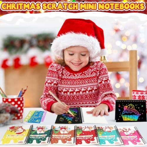Party Favors for Kids: 24 Pack Christmas Rainbow Scratch Art Notebook Classroom School Supplies Bulk for Girls Boys Goodie Bags Stuffers, Return Gifts for Birthday Party Gift Kid Crafts