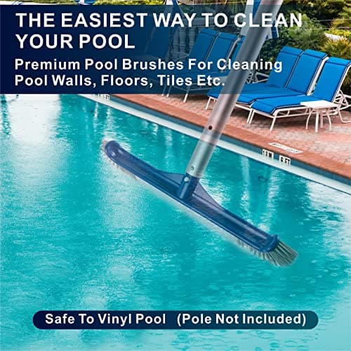 POOLAZA Pool Brush, 17.5'' Pool Brush Head for Inground Pools & Above-Ground Pools, Durable Pool Scrub Brush Fit Standard Pool Pole, Enhanced Pool Brushes for Cleaning Pool Walls with Curved Ends