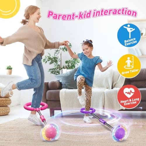 Flooyes Skip Ball for Kids, Ankle Skip Ball Toy with Counter, Timer and Cal Calculator, Girl Birthday Gifts for Age 6 7 8 9 10+, Rechargeable Colorful Flash Wheel Skip Ball for Girls Women